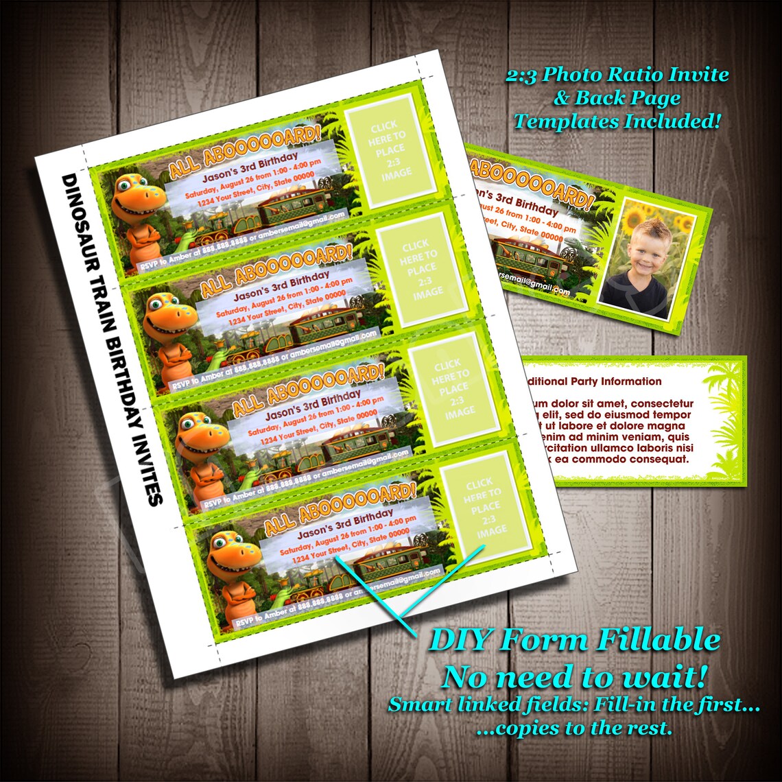 Dinosaur Train Photo Ticket Style Invitations Kids Birthday | Etsy