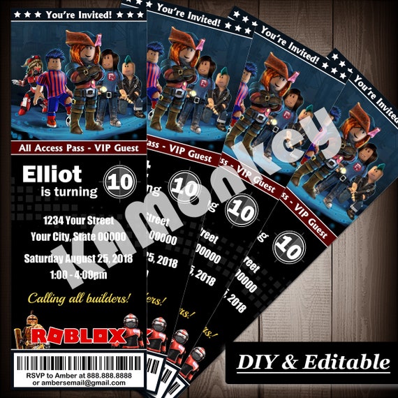 Roblox Movie Ticket Style Invitations Kids Birthday Party Etsy - game passes heart s used car dealership roblox