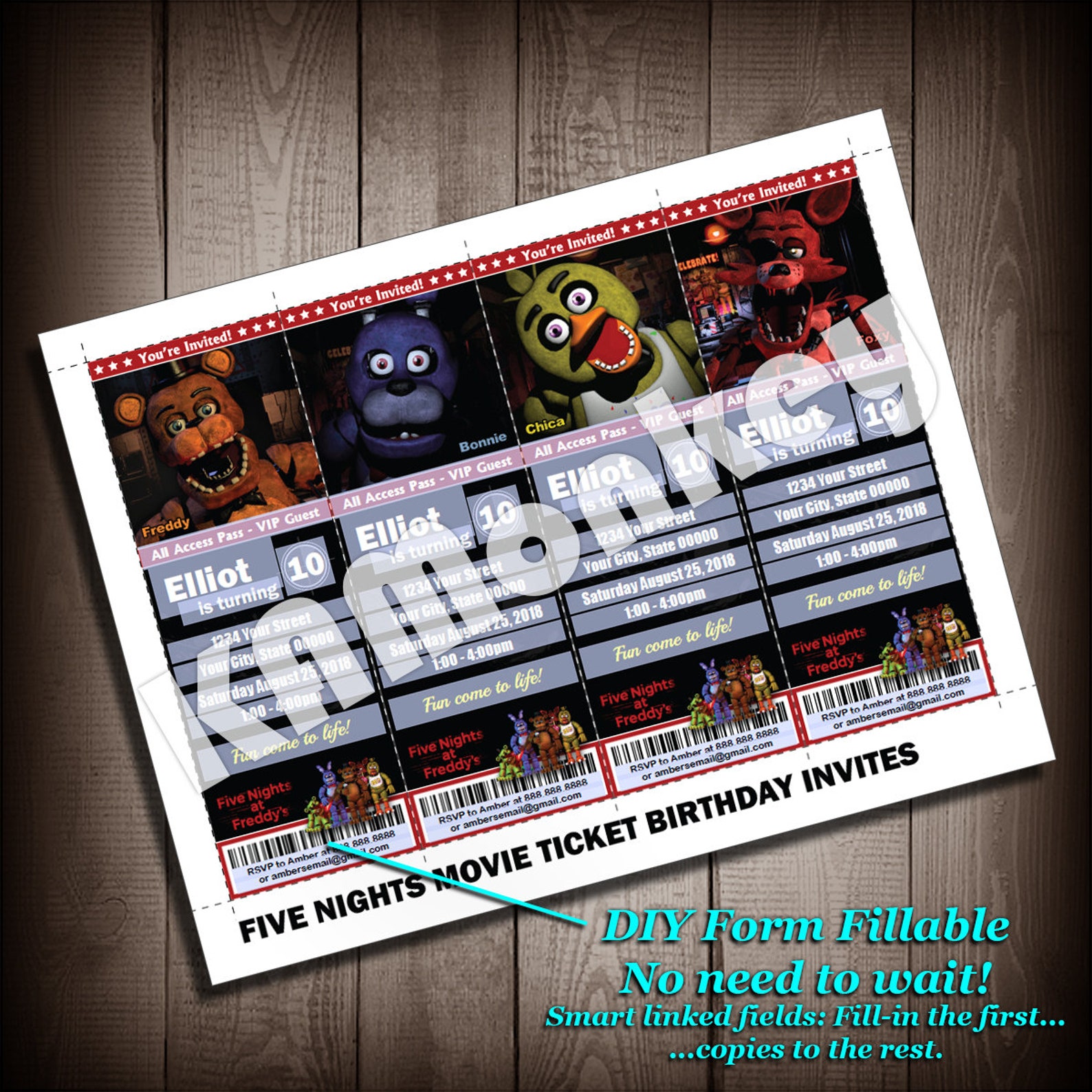 Five Nights at Freddy's Movie Ticket Style Invitations Etsy
