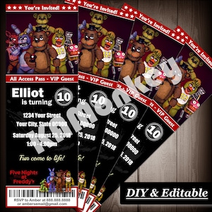 Five Nights at Freddy's Movie Ticket Style Invitations, Kids Birthday Party, DIY Fillable PDF v2