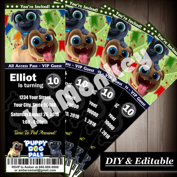Puppy Dog Pals Movie Ticket Style Invitations Kids Birthday Etsy - be crushed by a speeding wall vips 50 off roblox