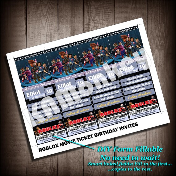 Roblox Movie Ticket Style Invitations Kids Birthday Party Etsy - roblox font fixed font roblox roblox cake fonts