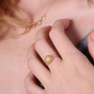 Gemstone ring, Yellow rutile quartz ring, , yellow quartz ring, stacking ring, birthstone ring, gold stack ring 20082