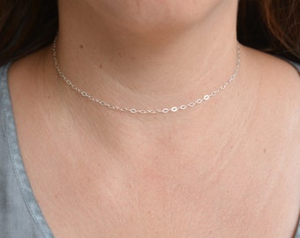 Silver choker necklace,thin choker,dainty choker,minimal simple choker,layering necklace,sterling silver or gold filled chain choker-21250