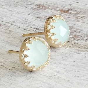 Jade earrings Stud,Dainty Jade Earrings,Green Jade Gemstone earrings,Wedding Earrings,Gold filled or sterling silver,Jade Jewelry size 8mm