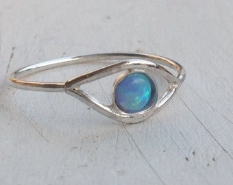 Sterling silver ring,eye ring,silver rings,opal ring,stacking ring,evil eye jewelry,opal stone,sterling silver,gift for her -10028