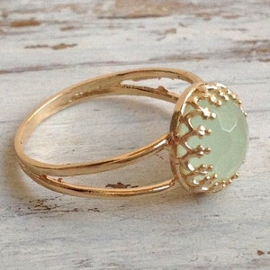 Gold Jade ring  stackable ring Green gemstone jewelry light green ring,  - 4441