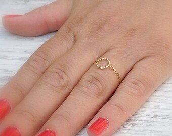 Gold ring, chain ring, circle ring ,14k gold filled, dainty ring, thin ring, any size, eternity gold ring