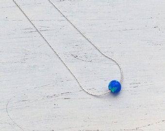 Opal Necklace,October necklace,silver opal necklace,blue opal,opal bead necklace,simple minimalist opal jewelry