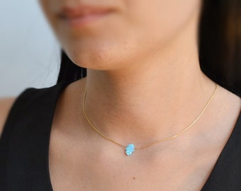 opal hamsa necklace, hamsa necklace, opal necklace,sterling silver ,luck necklace, turquoise necklace,blue hamsa necklace,opal jewelry -6299