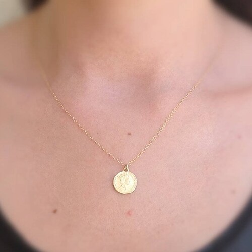 Gold Coin Necklace Women Coin Jewelry Sideway Coin 14k Gold Etsy