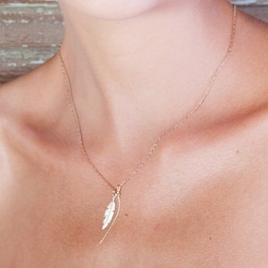 Gold necklace, Feather necklace, unique necklace, leaf necklace, delicate necklace, style, feather pendant image 3