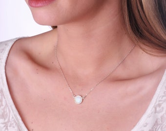 White Opal Pendant Necklace,Opal silver Necklace,Gemstone Necklace,Gift for Mom,Delicate Necklace