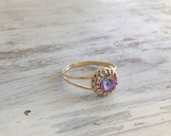 Crystal ring, Gold ring, stacking ring, jewelry ring, stackble ring, crystal thin ring, stackble gold ring, light purple, stone ring LP1