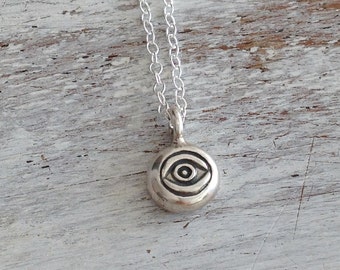 evil eye necklace, silver evil eye,sterling silver necklace,evil eye charm,eye necklace, protection jewelry,tiny necklace- 10002