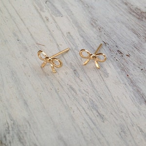 Gold earrings, stud earrings, bow earrings, gold filled stud earrings, petite earrings, gold studs, everyday earrings -4401