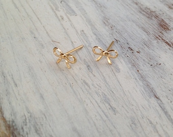 Gold earrings, stud earrings, bow earrings, gold filled stud earrings, petite earrings, gold studs, everyday earrings -4401