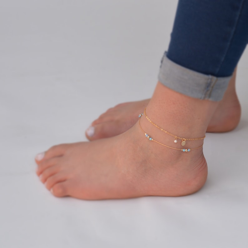 Opal Anklet,Ankle bracelet,Opal Jewelry,Gold Anklet,Beach Anklet,Dainty Anklet,Gift for Her-21243 