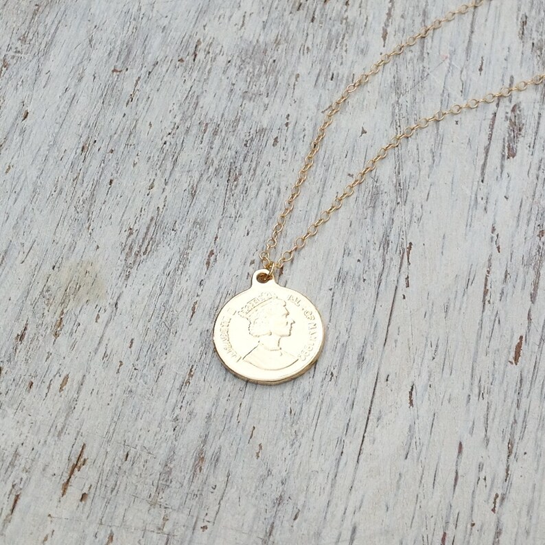 gold coin necklace, women coin jewelry, sideway coin, 14k gold filled,gift for her,dainty necklace,gold necklace,gold disc necklace image 2
