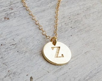 Personalized Initial necklace, gold disc initial necklace, bridesmaid necklace, custom necklace, gold filled or sterling silver