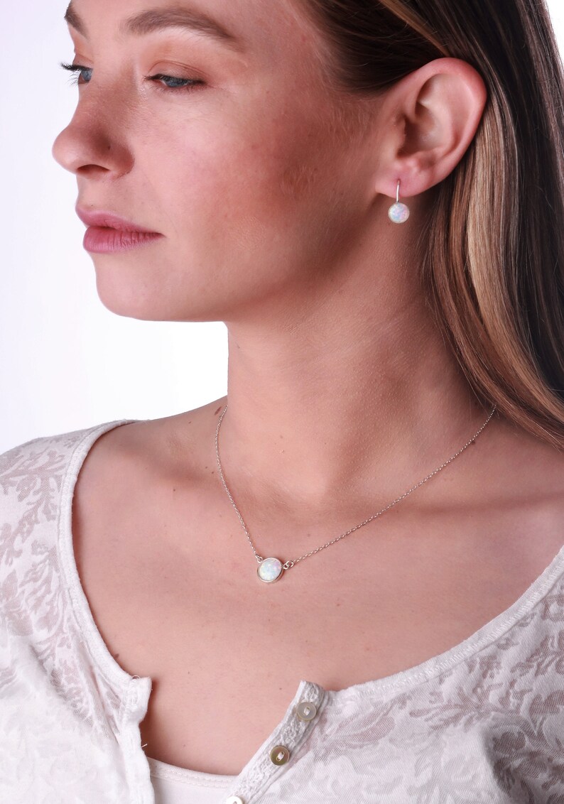 White Opal Pendant Necklace,Opal silver Necklace,Gemstone Necklace,Gift for Mom,Delicate Necklace image 5