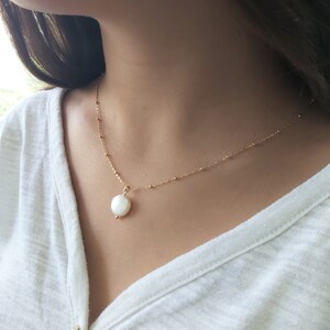 Single Pearl Necklace,Dainty Pearl Necklace,Wedding Necklace,Water Pearl Pendant Necklace,Round Pearl,Gold filled/sterling silver chain