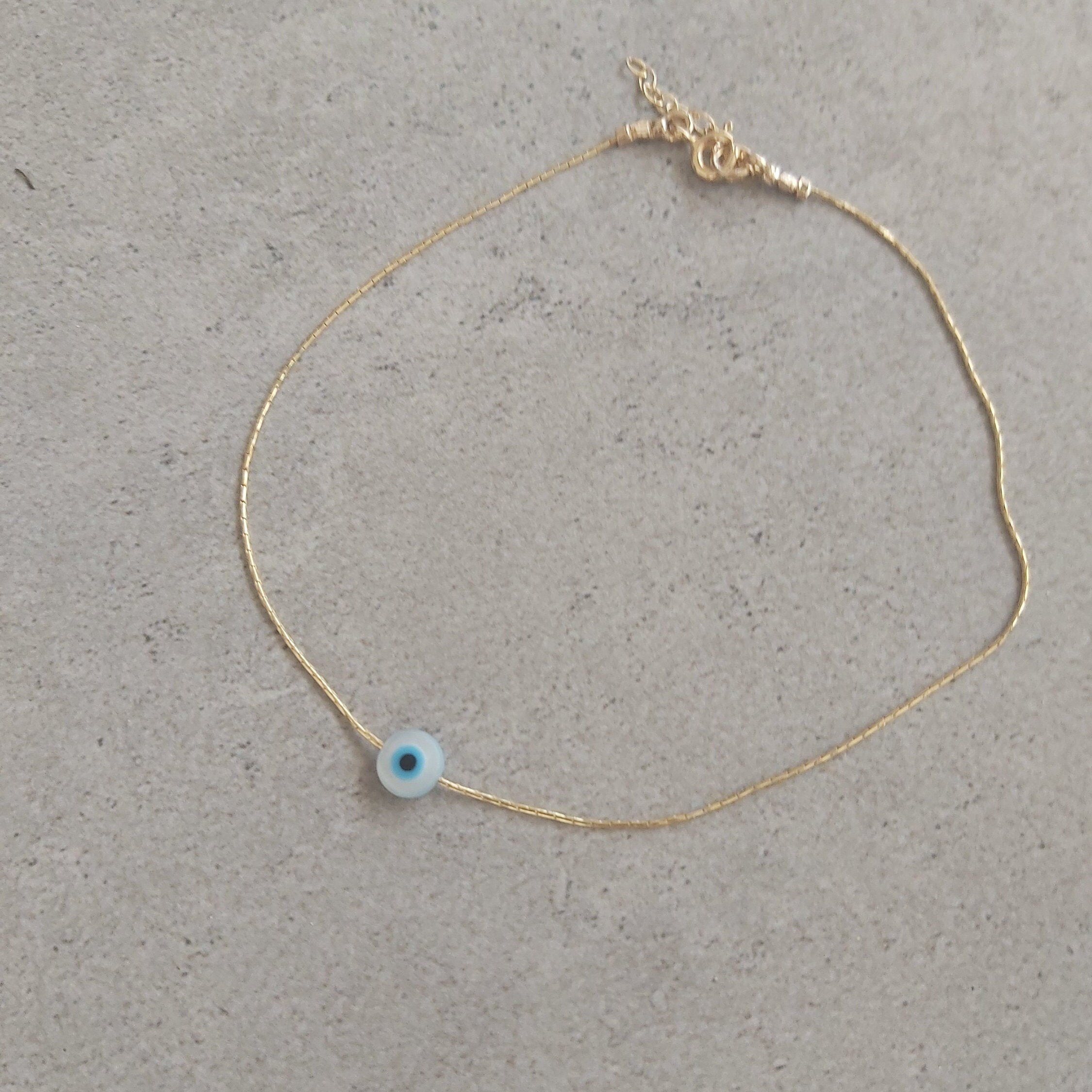 Gold Filled Blue Tiny Evil Eye Anklet. main image 1