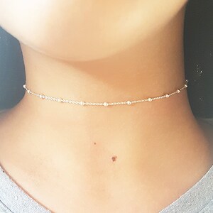 Dainty Choker Necklace,Sterling Silver Choker,Simple Silver Choker Necklace,Silver Layered Necklace,Satellite Chain Choker