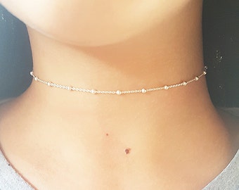 Dainty Choker Necklace,Sterling Silver Choker,Simple Silver Choker Necklace,Silver Layered Necklace,Satellite Chain Choker