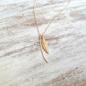 Gold necklace, Feather necklace, unique necklace, leaf necklace, delicate necklace, style, feather pendant image 2