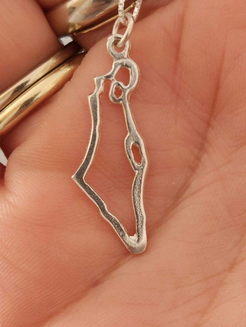 Karta över Israel halsband, guld Israel halsband, heligt land hänge halsband, Israel karta smycken, judaica halsband, judiska smycken bild 7