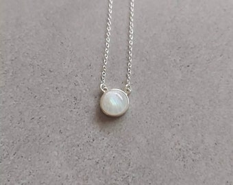 Silver Rainbow Moonstone Necklace, Gemstone Necklace, June birthstone Necklace, Moonstone Necklace Sterling Silver, Moonstone Jewelry