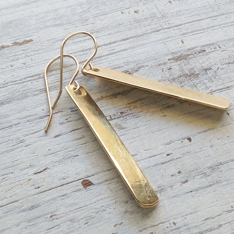 Gold earrings gold bar earringsdangle earringslong gold Etsy