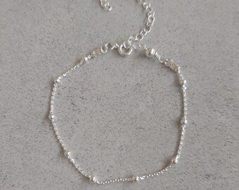 Silver Anklet, Sterling Silver Satellite Chain Anklet, Layered Anklet, Delicate Anklet, Silver Ankle Bracelet, 925 Sterling, Gift for Her