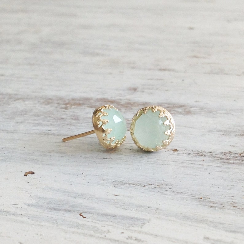 Jade earrings Stud,Dainty Jade Earrings,Green Jade Gemstone earrings,Wedding Earrings,Gold filled or sterling silver,Jade Jewelry size 8mm image 7