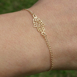Hamsa bracelet, sideway hamsa, gold bracelet, gold hamsa, hamsa jewelry, delicate bracelet, luck jewelry, anklet , gold filled bracelet, 113