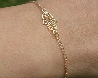 Hamsa bracelet, sideway hamsa, gold bracelet, gold hamsa, hamsa jewelry, delicate bracelet, luck jewelry, anklet , gold filled bracelet, 113