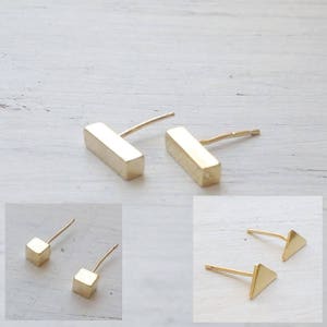 Mix and Match Stud Earrings,Small Earring Set of 3,Gold Stud Earring,Sterling silver Stud Earrings,Mix and Match Earring Set image 5