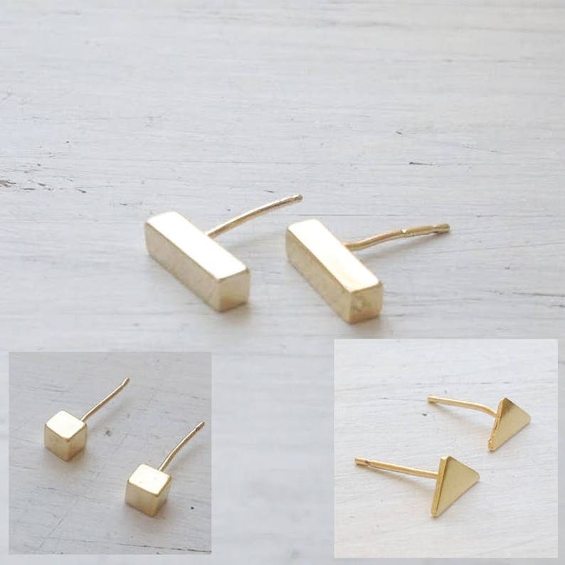 Mix and Match Stud Earrings,Small Earring Set of 3,Gold Stud Earring,Sterling silver Stud Earrings,Mix and Match Earring Set image 5