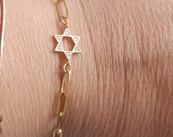 Davidster armband, Magen David armband, Joodse sieraden, Davidster sieraden, gouden Magen David armband, Judaïca, Bat Mitswa cadeau