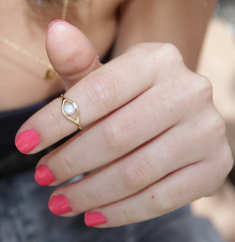 Evil eye ring, gold ring, stacking ring, eye, evil eye jewelry, opal stone, ethnic jewlery,10028 image 1