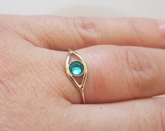 Zierliche böse Auge Ring, Gold Ring, Stapeln Ring, Gold Eye Ring, Evil Eye Schmuck, Geschenk für Sie