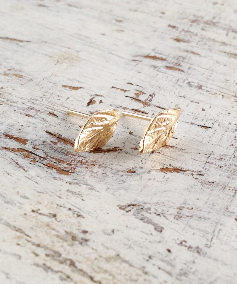 Dainty Gold leaf Earrings Tiny Leaf Stud Earrings Everyday Earrings Fall gifts Gold Leaves Earrings 20063 image 5