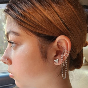 Dainty Ear Cuff Chain Earring Set, Ear cuff chain earrings, Ear Cuff No Piercing, Chain Earrings, Triangle Stud, Earrings Cuffs with Chain