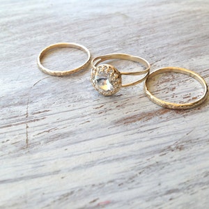 Set Ringe Goldring, 3 Stapelringe, Vintage Ringe, Goldringe, klarer Kristall Ring, Stapelgold Ring RC3 Bild 2