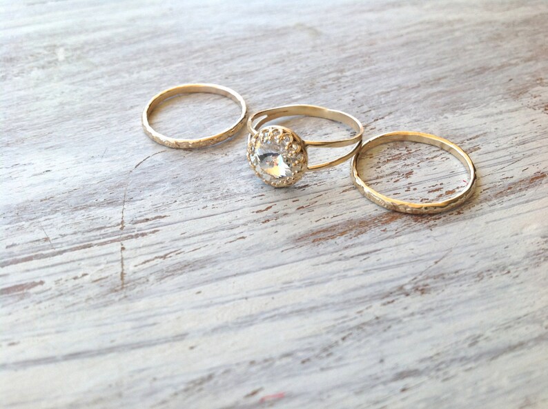 Set Ringe Goldring, 3 Stapelringe, Vintage Ringe, Goldringe, klarer Kristall Ring, Stapelgold Ring RC3 Bild 2