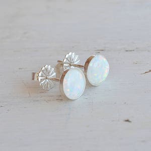 White Opal Earrings,Sterling Silver Earrings,Silver Opal Earrings,Opal Stud Earrings,Small Opal Earrings,Minimalist Earrings,Gift For Her