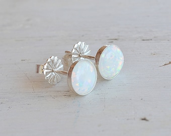 White Opal Earrings,Sterling Silver Earrings,Silver Opal Earrings,Opal Stud Earrings,Small Opal Earrings,Minimalist Earrings,Gift For Her