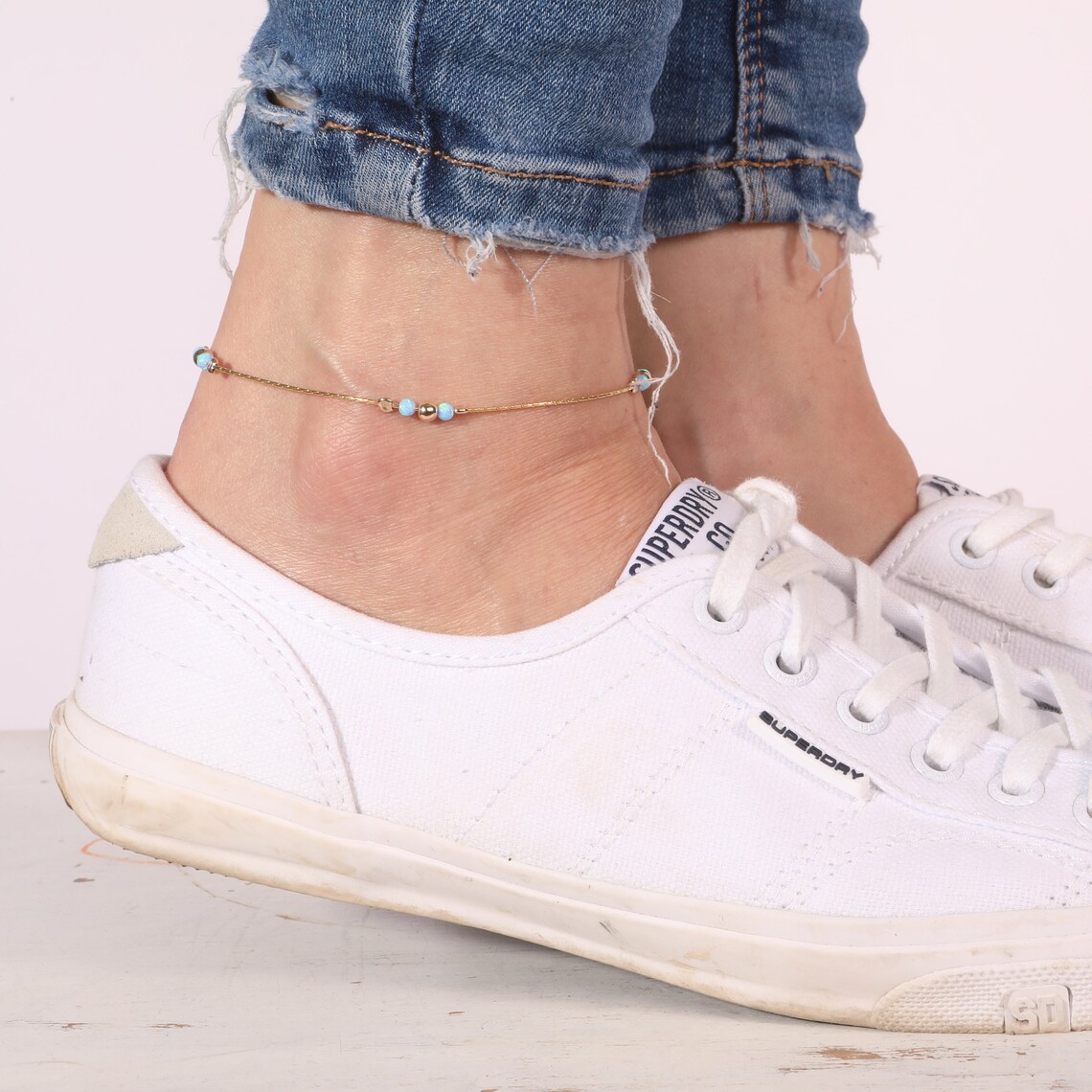 Opal Ankletankle Braceletopal Jewelrygold Ankletbeach Etsy