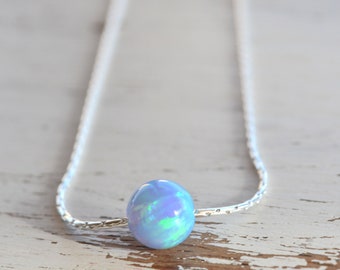 Silver Opal necklace,Blue Opal,Opal Jewelry,October Birthstone,Opal Necklace Gold Filled Sterling Silver or Rose Gold,Dainty Opal Necklace